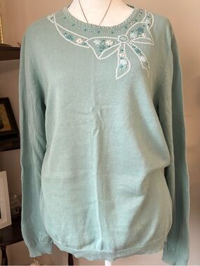 Alfred Dunner Mint Green Sweater with Bow Detail size medium